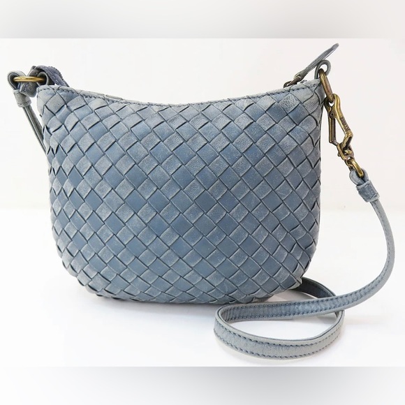 SOLD BOTTEGA VENETA Blue Leather Tote Shoulder Bag Purse - Picture 10 of 13